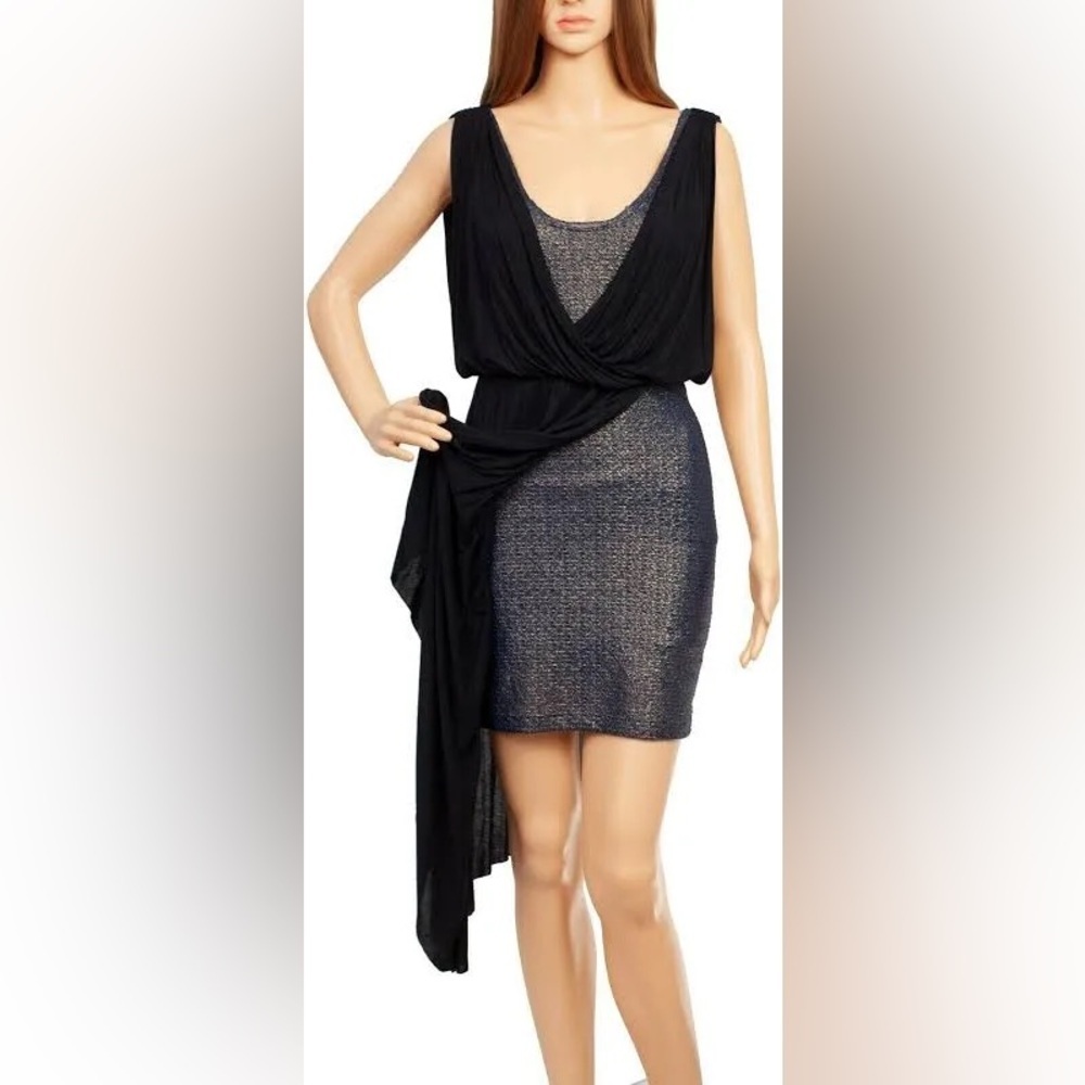 Free People Eleanor Blue and Black Asymmetrical Draped Mini Dress - XS - Picture 2 of 14